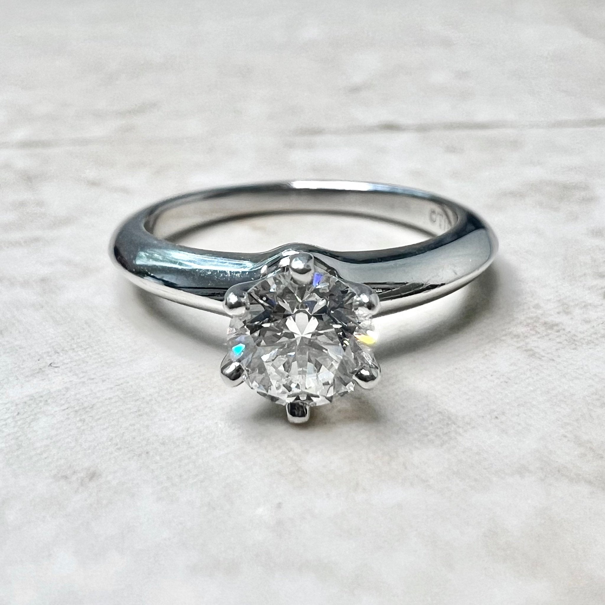 Platinum Tiffany & Co. 0.66 Carat E VS1 Round Diamond Solitaire Engagement  Ring - WeilJewelry