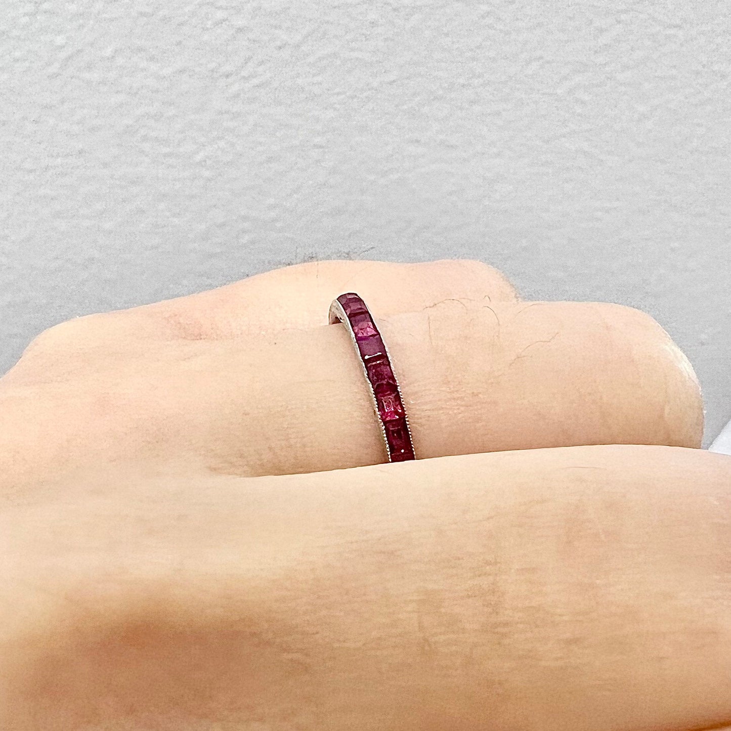 Rare Platinum Antique Art Deco Natural Ruby Band Ring - Birthday Gift For Her - July Birthstone - Anniversary Ring - Jewelry Sale