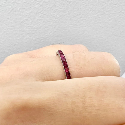 Rare Platinum Antique Art Deco Natural Ruby Band Ring - Birthday Gift For Her - July Birthstone - Anniversary Ring - Jewelry Sale