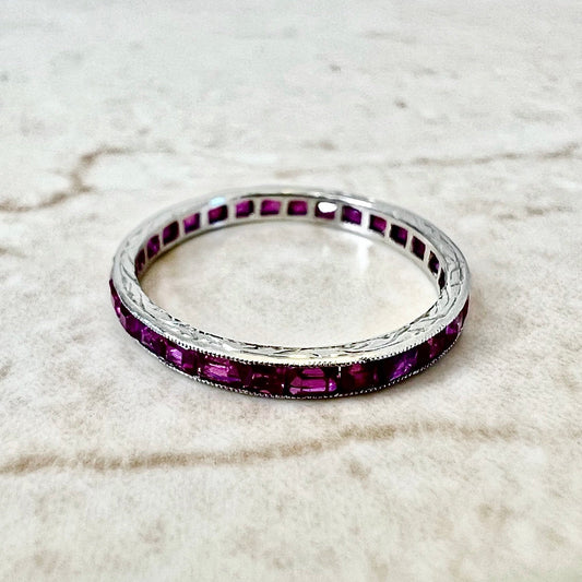 Rare Platinum Antique Art Deco Natural Ruby Band Ring - Birthday Gift For Her - July Birthstone - Anniversary Ring - Jewelry Sale