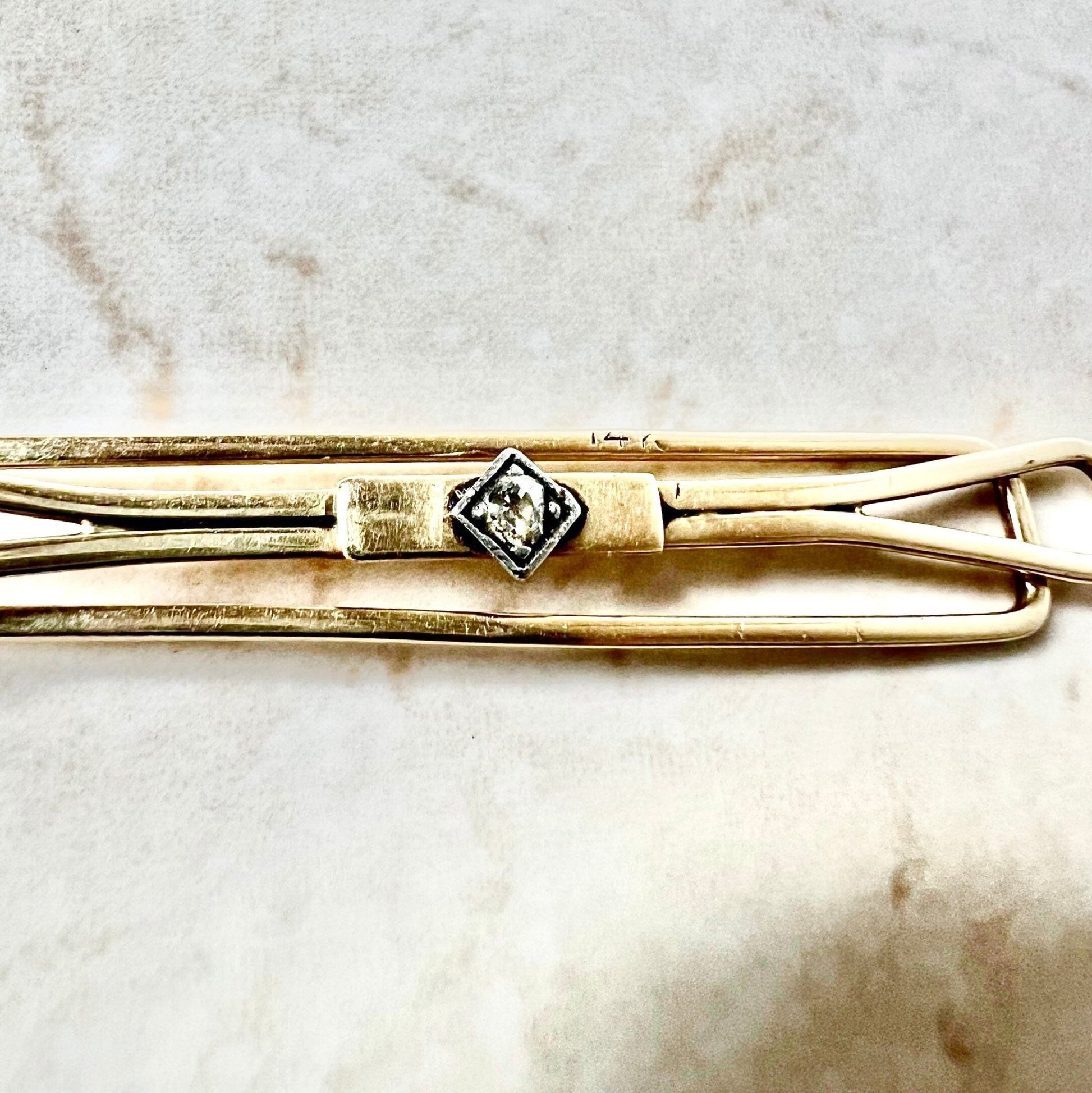 Rare Antique Victorian 14 Karat Two-Tone Gold Tie Clip/Bar - WeilJewelry