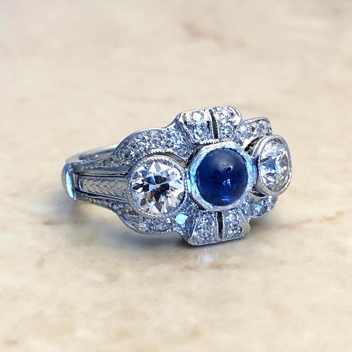 Rare Art Deco Platinum Sapphire & Diamond Ring Set - Antique Vintage Engagement Ring Set - Cocktail Ring - Promise Ring - Birthday Gift