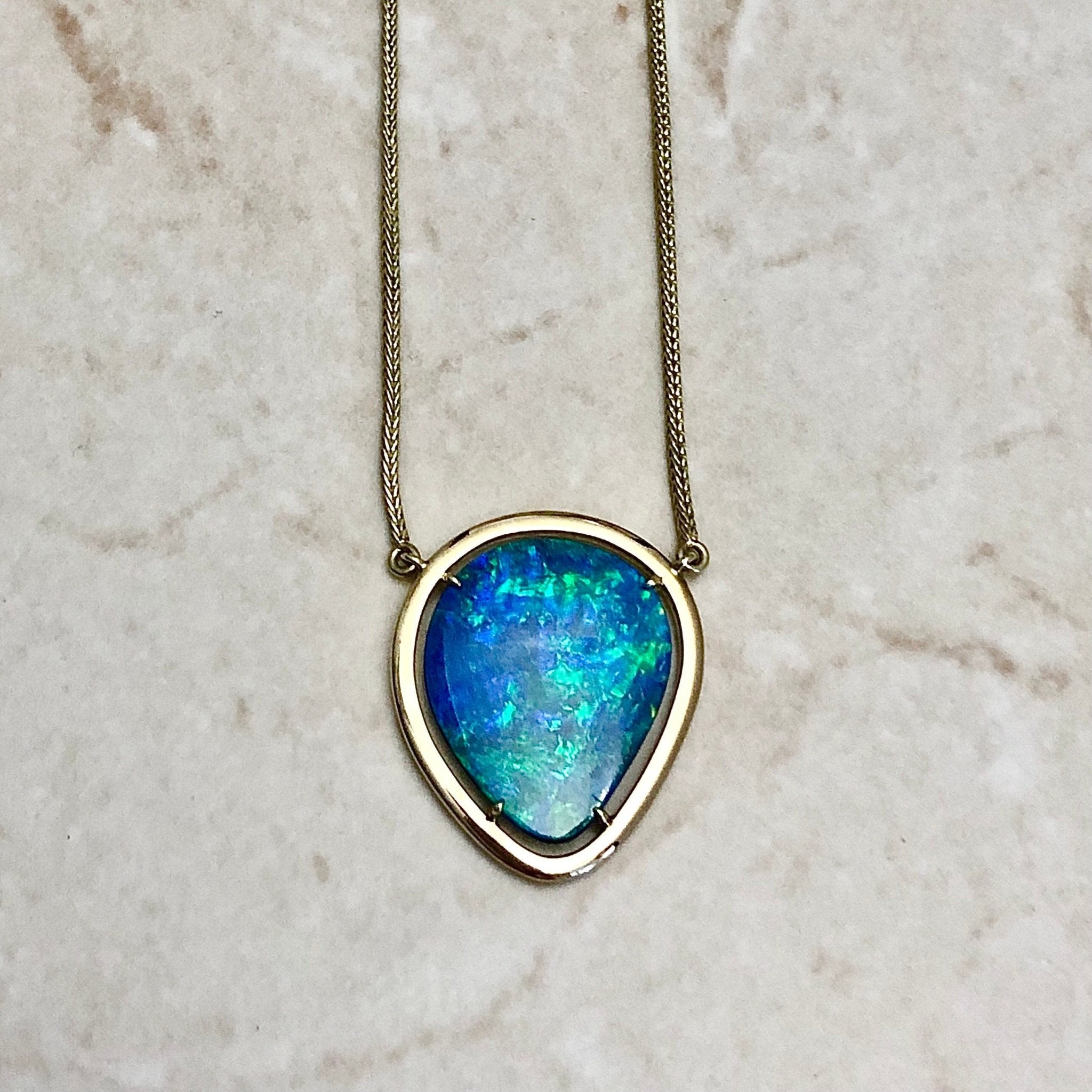 Silver necklace/pendant, 1 big boulder opal from Australia: Important,  french vat is included,20% off for US,australian and canadian buyers