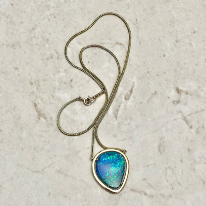 Rare 18K Australian Black Opal Pendant Necklace By Carvin French - Yellow Gold - Black Opal Necklace