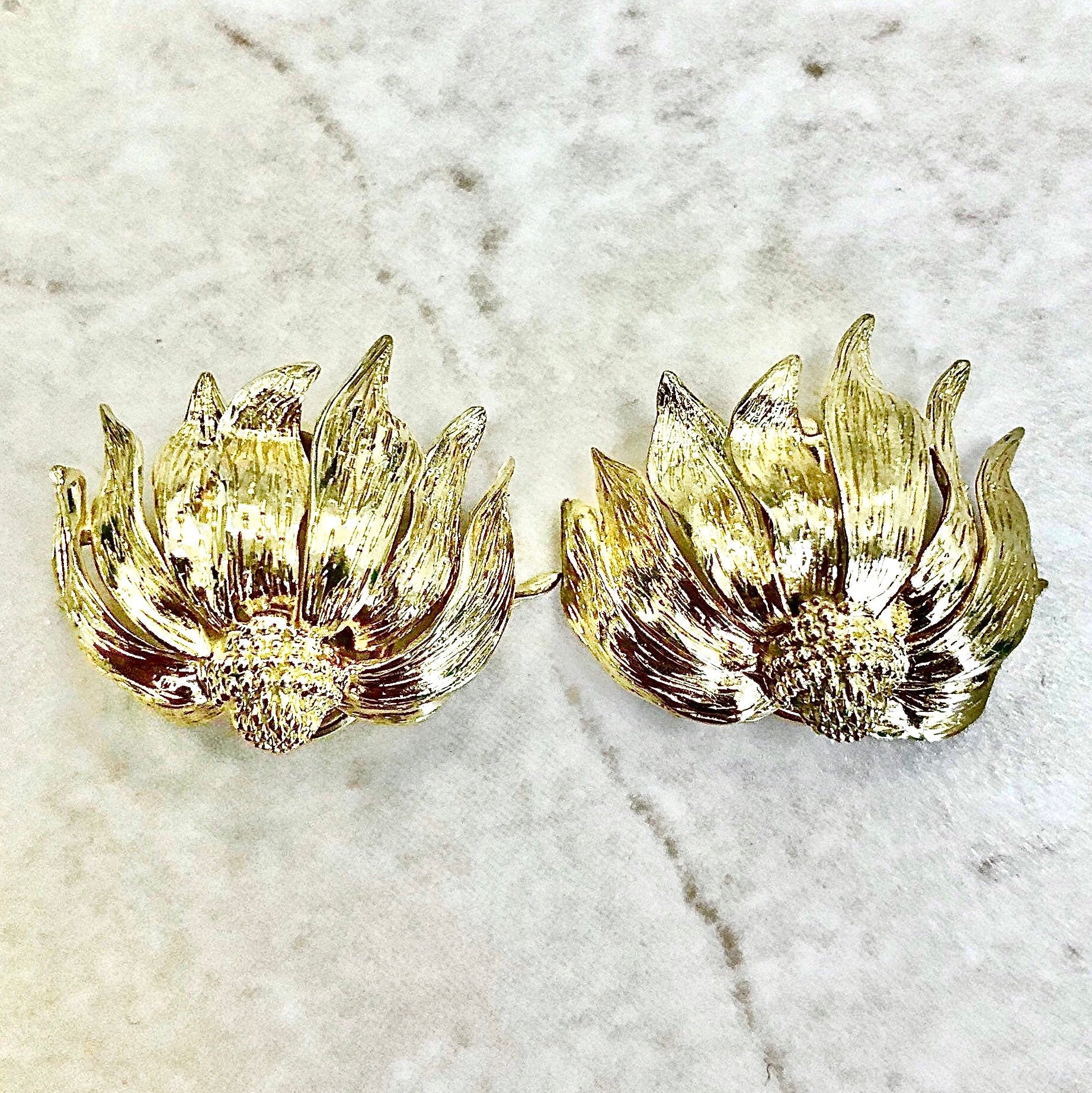 Rare Vintage 18 Karat Yellow Gold Half Sunflower Earrings Signed Asprey - WeilJewelry