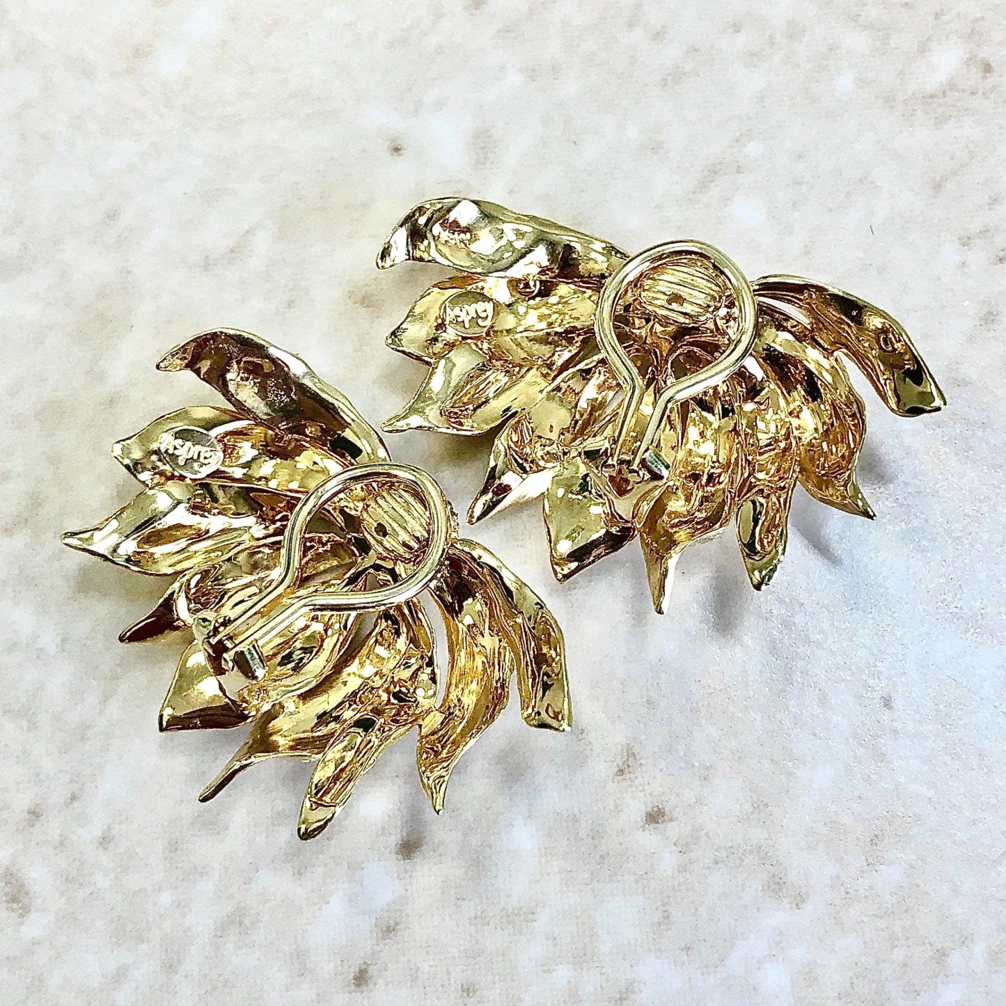 Rare Vintage 18 Karat Yellow Gold Half Sunflower Earrings Signed Asprey