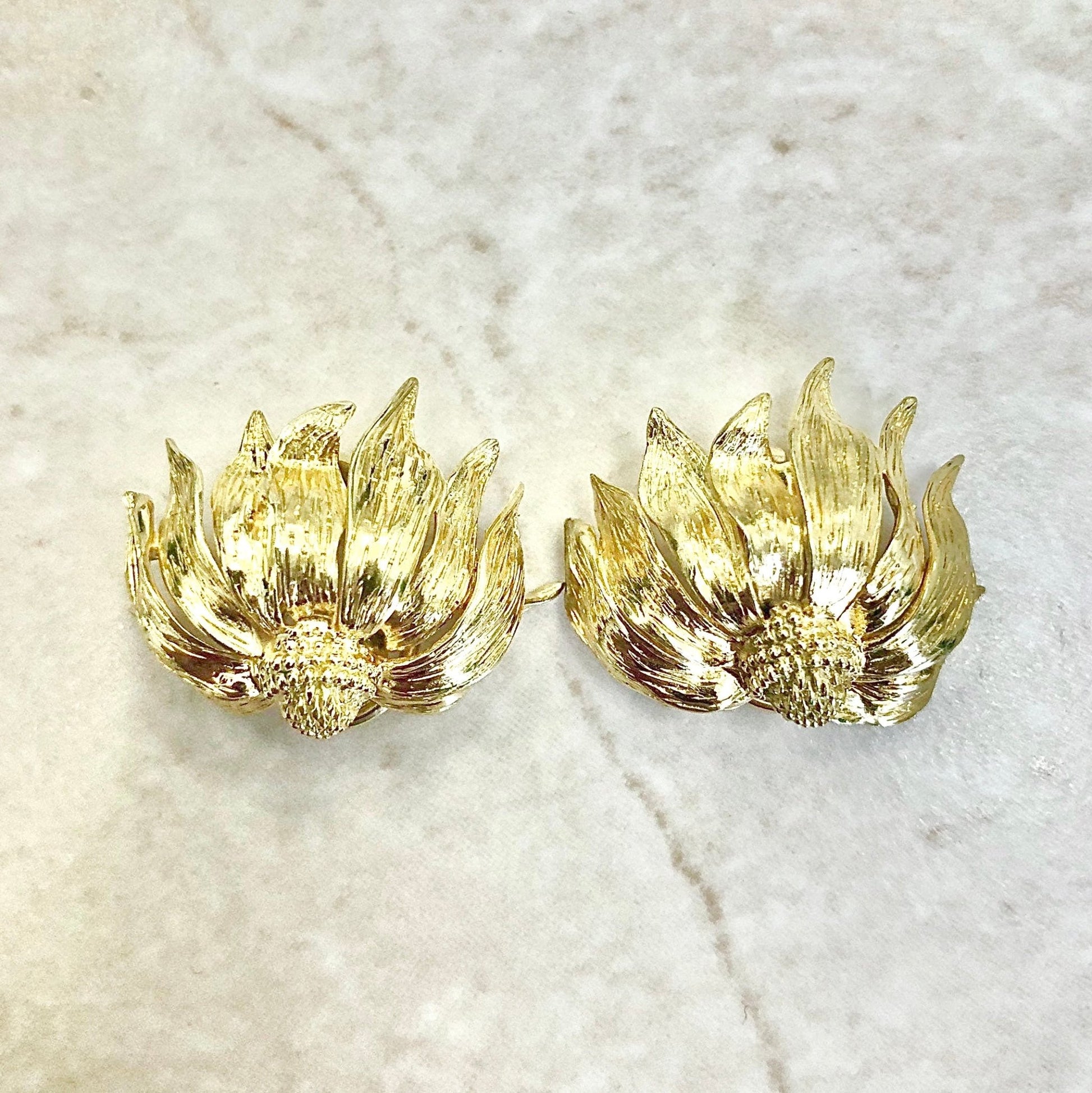 Rare Vintage 18 Karat Yellow Gold Half Sunflower Earrings Signed Asprey - WeilJewelry