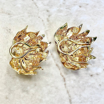 Rare Vintage 18 Karat Yellow Gold Half Sunflower Earrings Signed Asprey