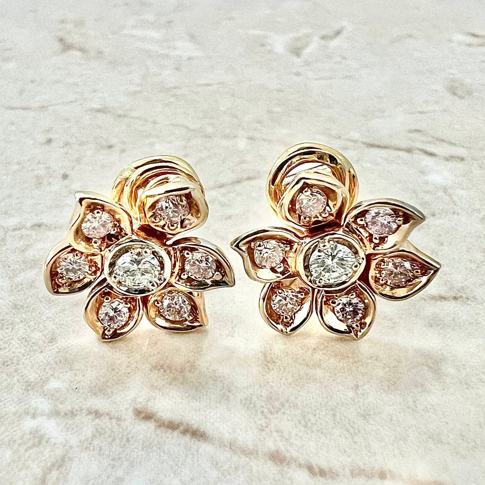 Rare Vintage 18K Pink Diamond Halo Earrings By Carvin French - Rose Gold Diamond Earrings - Diamond Flower Earrings - Handcrafted Earrings