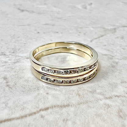 Set Of Two 14K Half Eternity Diamond Band Ring 0.60 CTTW - Yellow Gold Stackable Eternity Ring - Anniversary Ring - Best Gift For Her