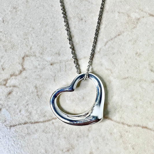 Tiffany & Co Elsa Peretti Open Heart Pendant Necklace - Sterling Silver Tiffany Open Heart Pendant - Silver Heart Pendant - Heart Necklace