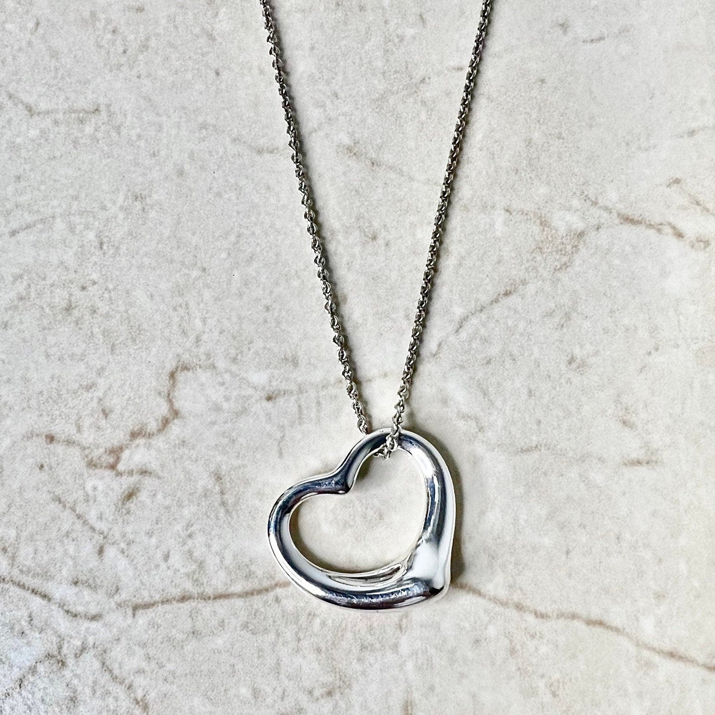 Silver Tiffany & Co Elsa Peretti Open Heart Pendant Necklace - WeilJewelry