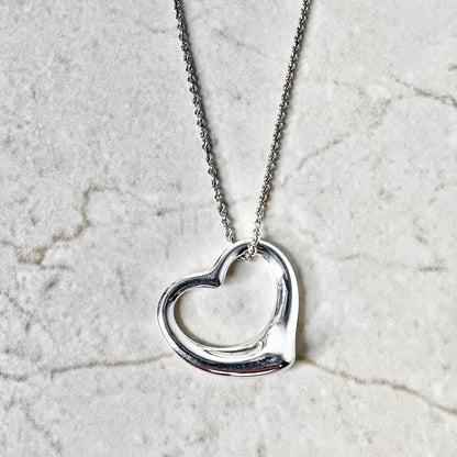 Silver Tiffany & Co Elsa Peretti Open Heart Pendant Necklace - WeilJewelry