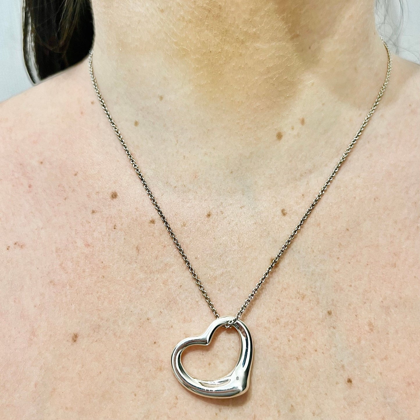 Silver Tiffany & Co Elsa Peretti Open Heart Pendant Necklace - WeilJewelry