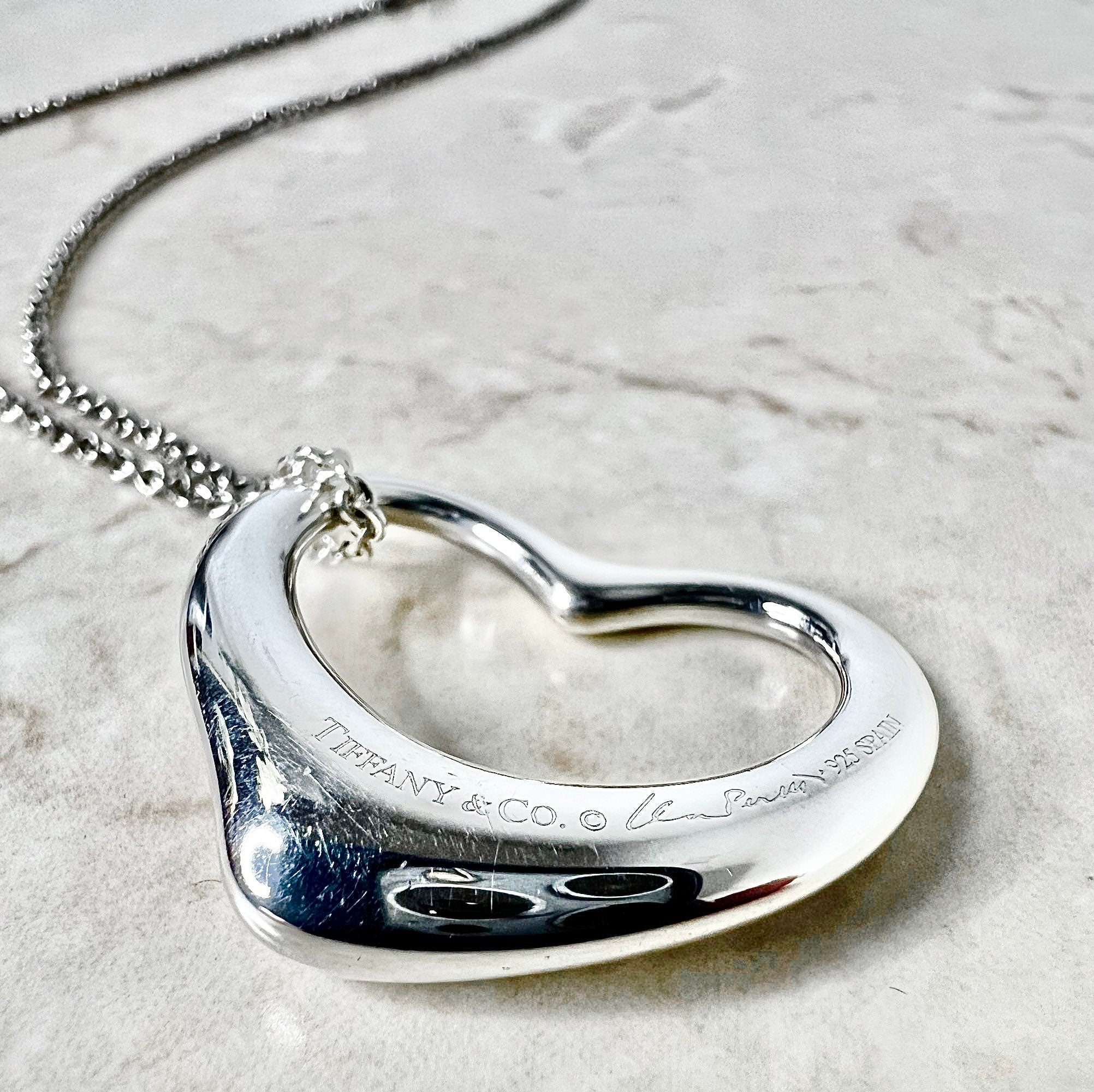 silver tiffany co elsa peretti open heart pendant necklace 788916