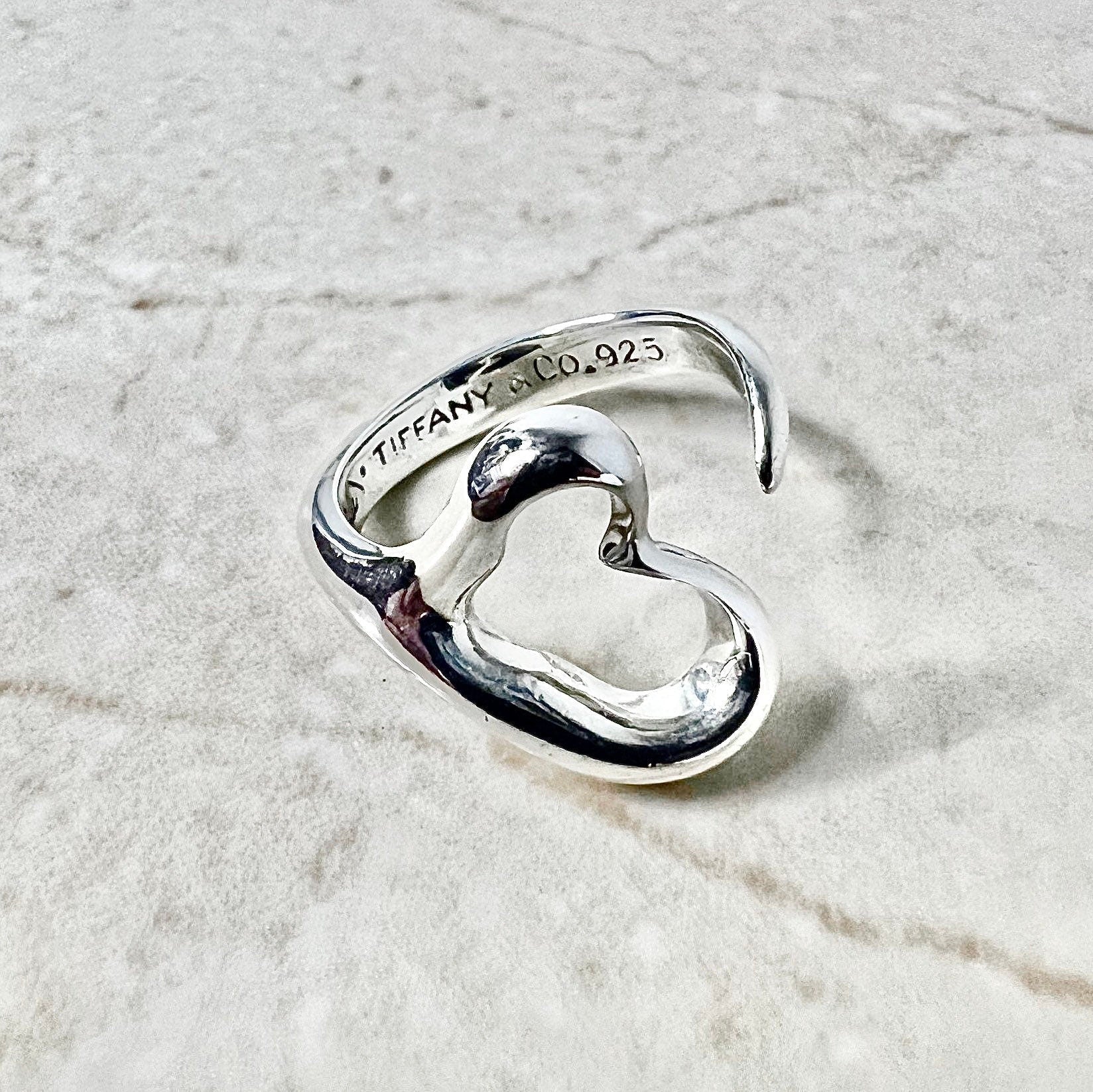 Tiffany & Co Elsa Peretti Open Heart Ring - Sterling Silver Tiffany Open Heart Ring - Silver Tiffany Heart Ring-Valentine’s Day Gift For Her