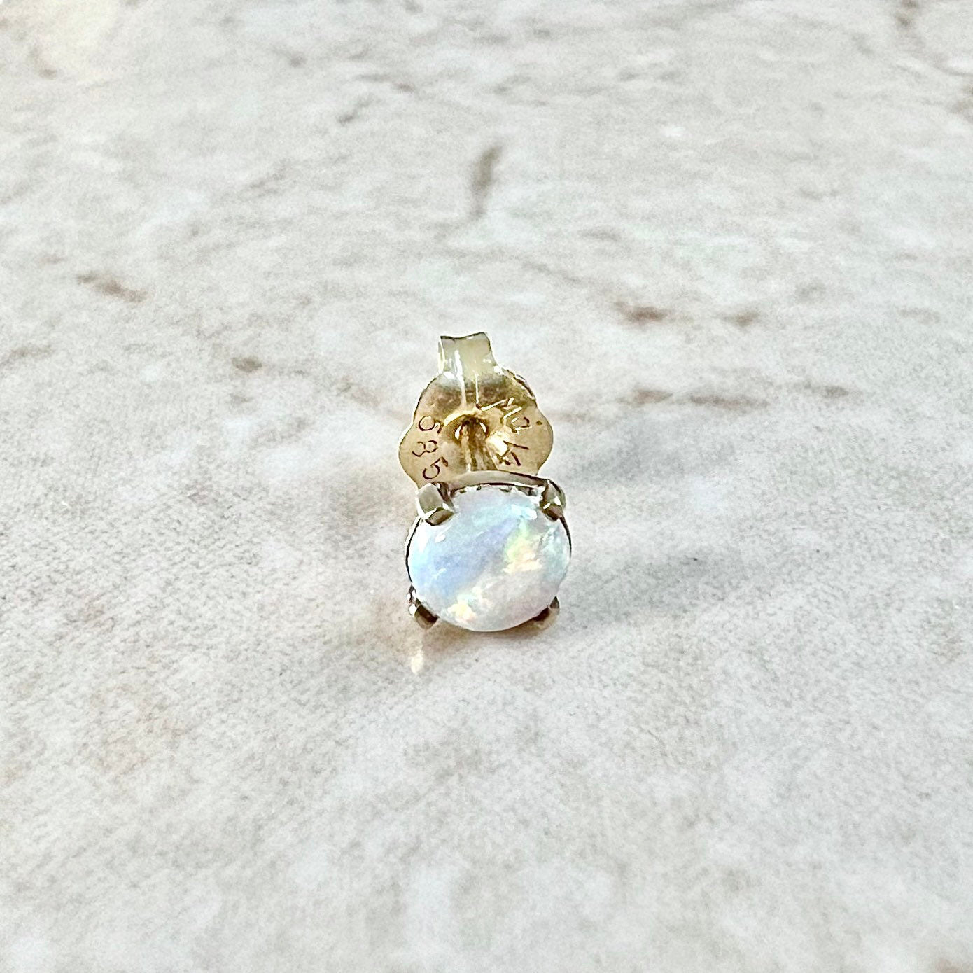 Single 14K Natural Opal Stud Earring - Yellow Gold Opal Stud - Genuine Opal Earrings - October Birthstone Earrings - Best Gifts For Her