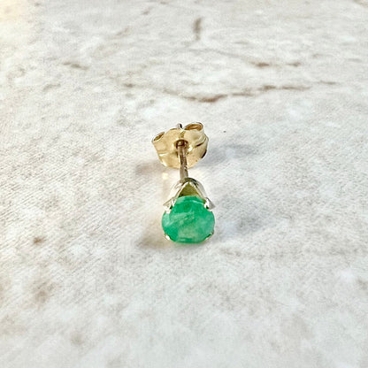 Single 14 Karat Yellow Gold Natural Round Emerald Stud Earring - WeilJewelry