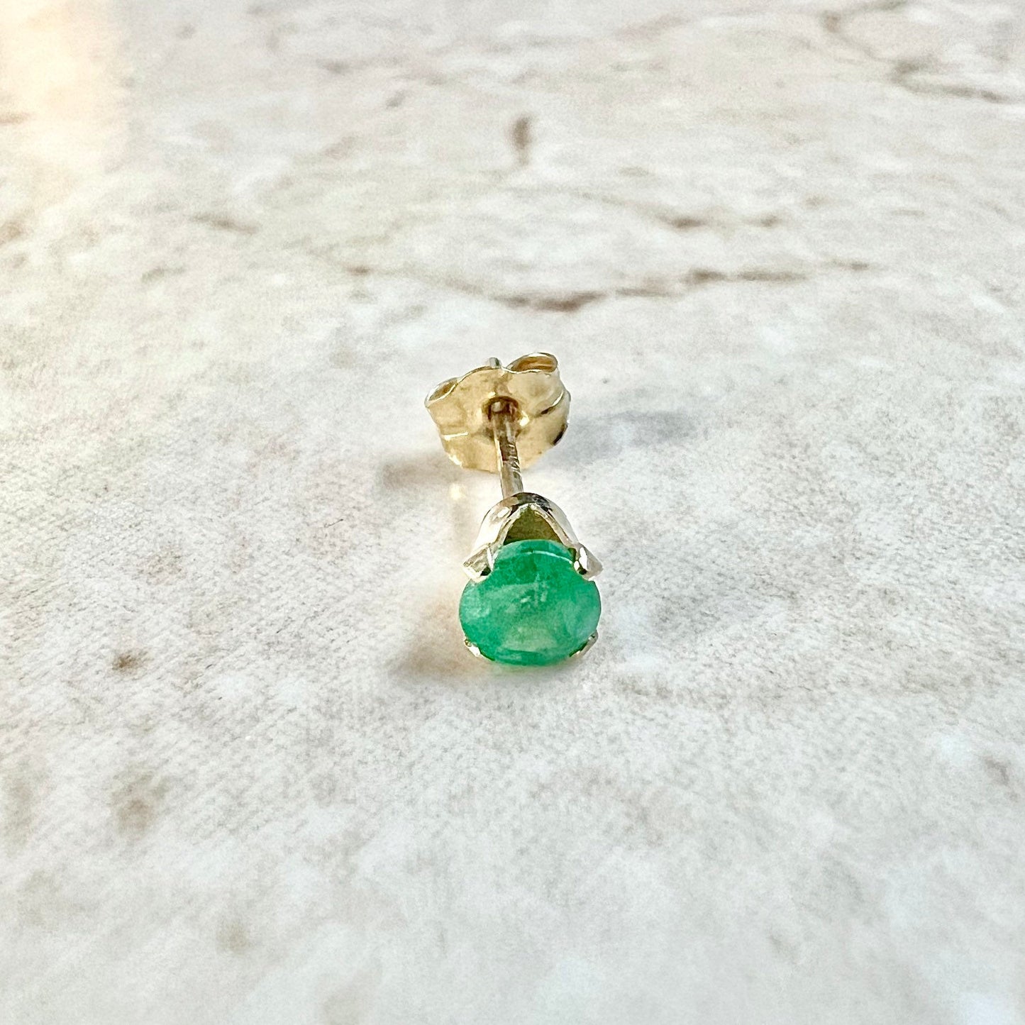 Single 14K Natural Emerald Stud Earring - Yellow Gold Emerald Stud - Genuine Emerald Earrings - May Birthstone Earrings - Best Gifts For Her