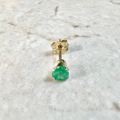 Single 14K Natural Emerald Stud Earring - Yellow Gold Emerald Stud - Genuine Emerald Earrings - May Birthstone Earrings - Best Gifts For Her