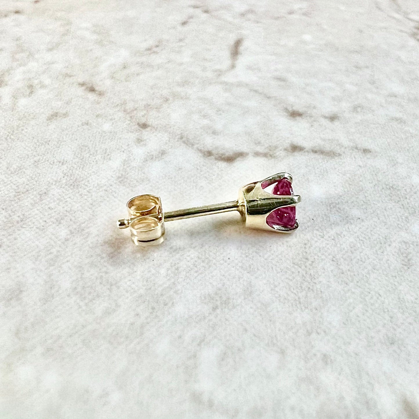 Single 14 Karat Yellow Gold Natural Ruby Stud Earring - WeilJewelry