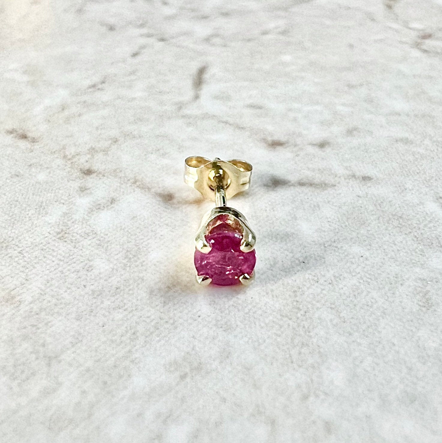 Single 14K Natural Ruby Stud Earring - 14K Yellow Gold Ruby Stud - Genuine Ruby Earrings - July Birthstone Earrings - Best Gifts For Her