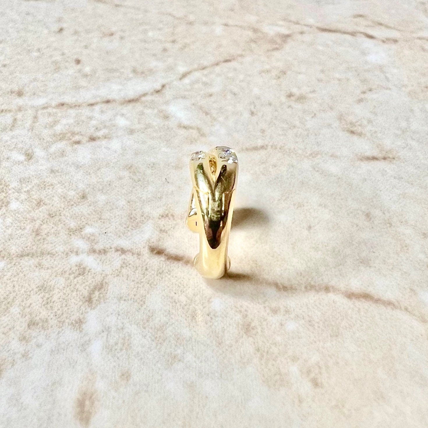 Single David Yurman 18 Karat Yellow Gold Diamond Huggie Hoop Earring - WeilJewelry