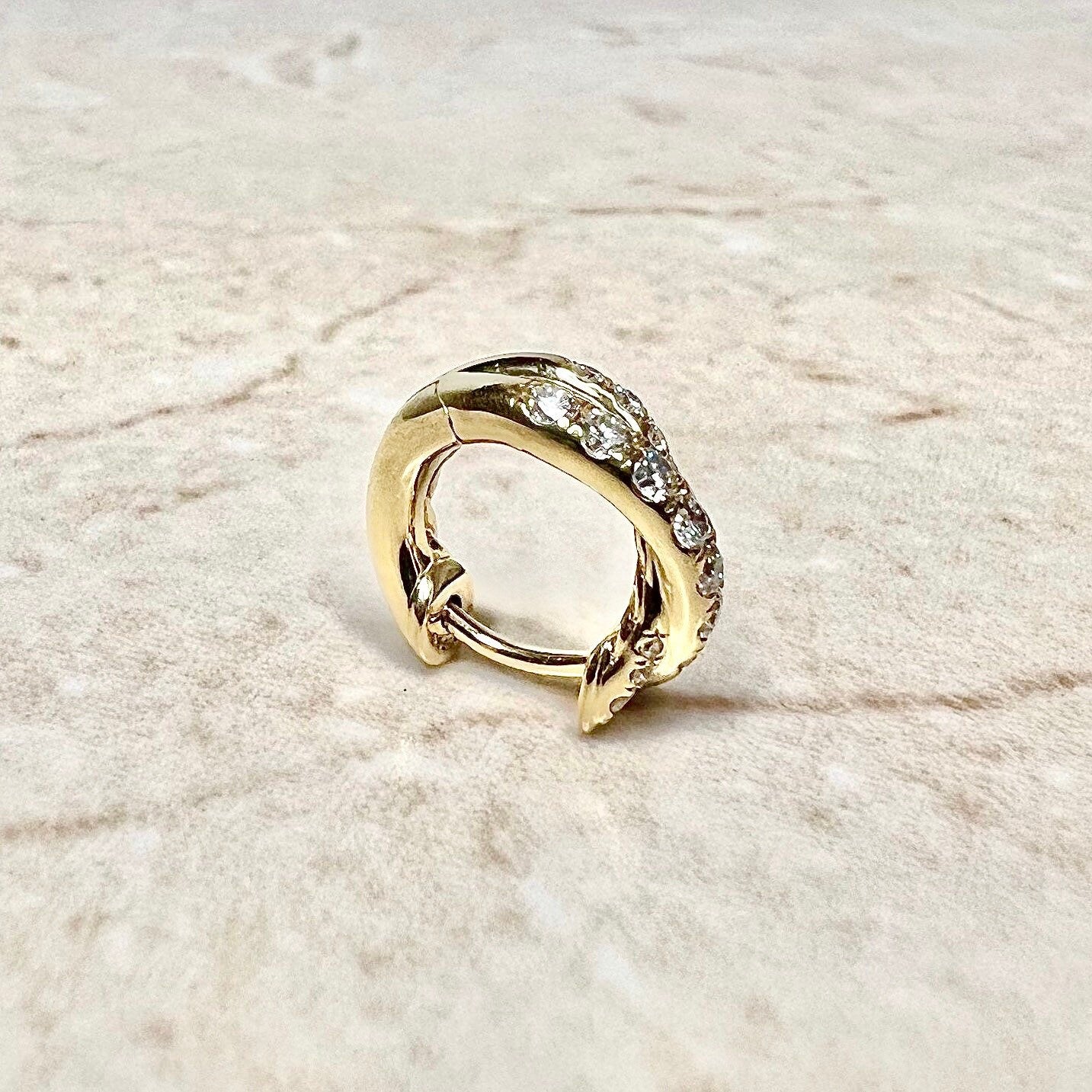 Single 18K David Yurman Diamond Huggie Hoop Earring - Yellow Gold Huggie Earring - Pave Diamond Hoop Earring - Crossover Hoop Earring