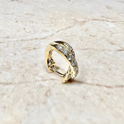 Single 18K David Yurman Diamond Huggie Hoop Earring - Yellow Gold Huggie Earring - Pave Diamond Hoop Earring - Crossover Hoop Earring