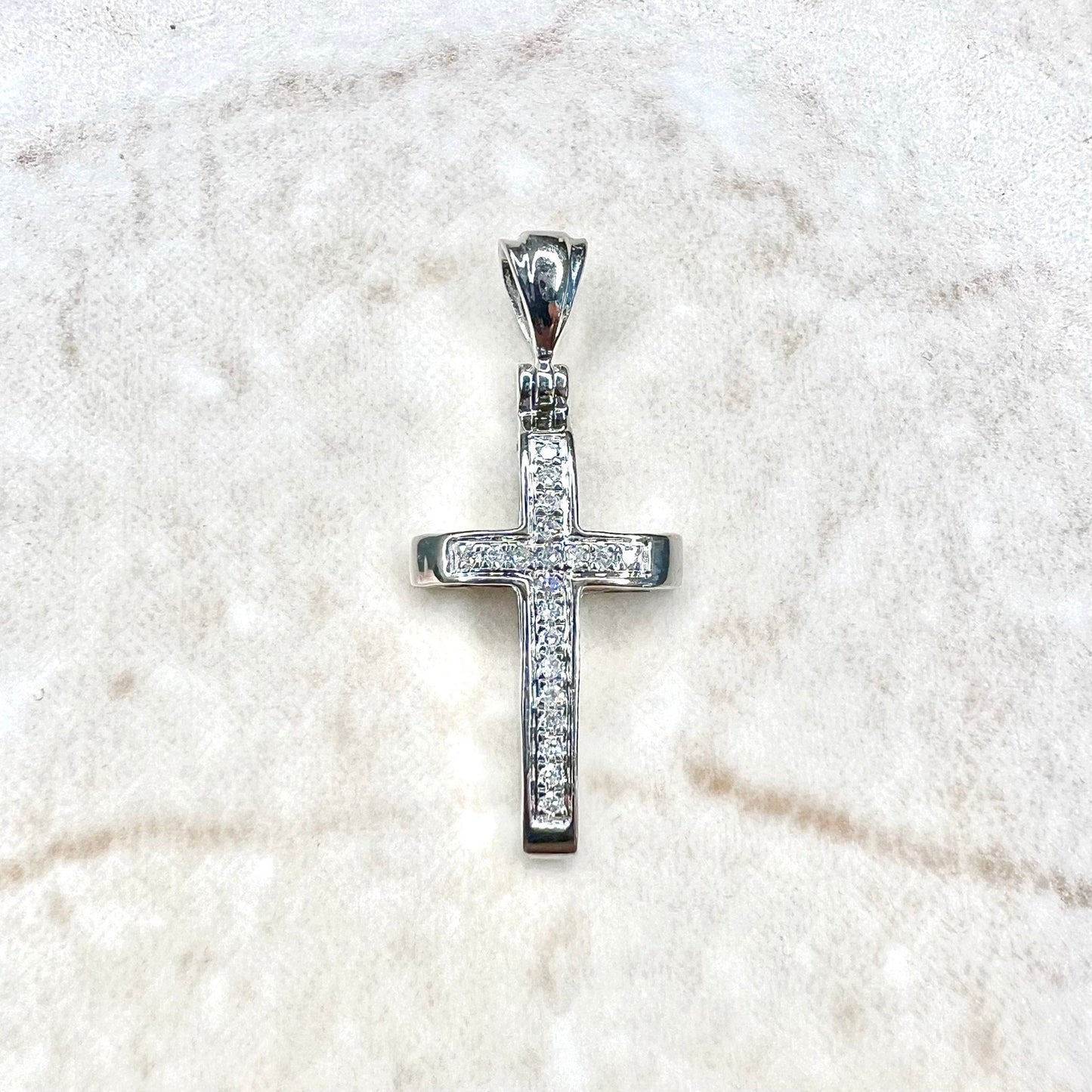 Small Solid 14K White Gold Diamond Cross Pendant - WeilJewelry