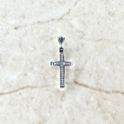 Small Solid 14K White Gold Diamond Cross Pendant - WeilJewelry