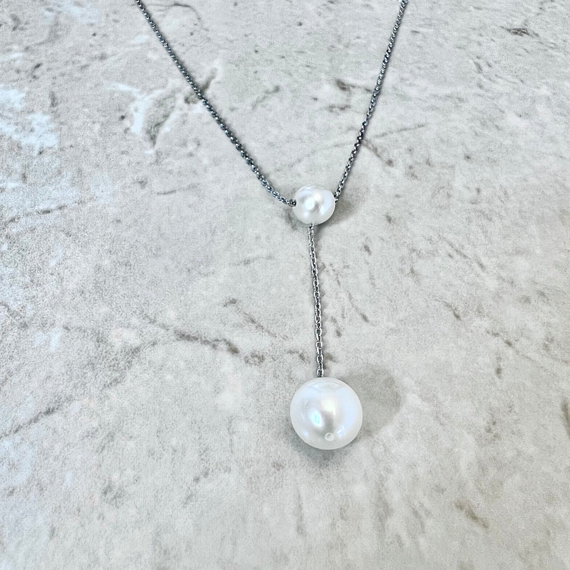 Sterling Silver White Pearl Lariat Necklace - Genuine Pearl Necklace - Pearl Lariat Pendant Necklace - Birthday Gift - June Birthstone