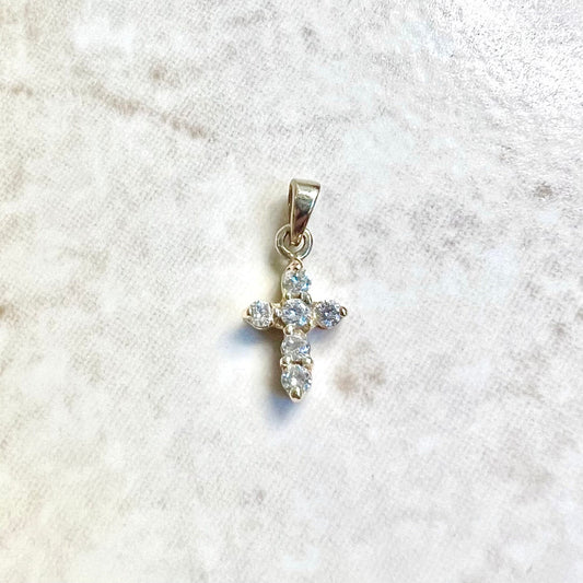 14K Diamond Cross Pendant - Solid 14K Yellow Gold Cross - Tiny Cross Charm - Tiny Cross Necklace - Religious Jewelry - Cross Diamond Pendant