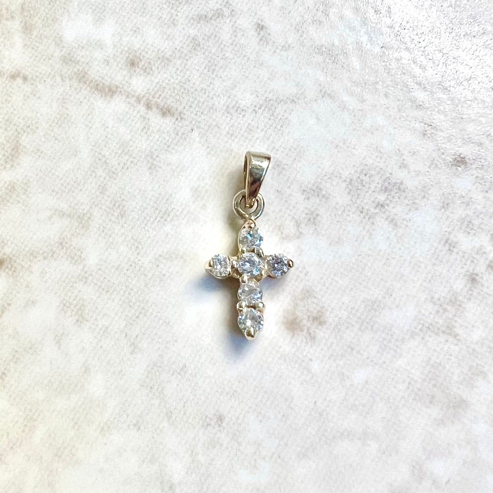 Tiny 14 Karat Yellow Gold 0.14 Carat Diamond Cross Pendant - WeilJewelry