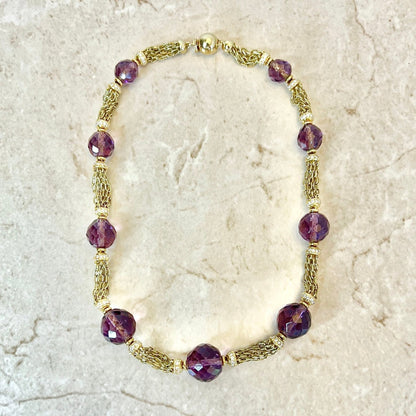 Unique Vintage 1980’s Bvlgari 18 Karat Yellow Gold Amethyst & Diamond Necklace - WeilJewelry