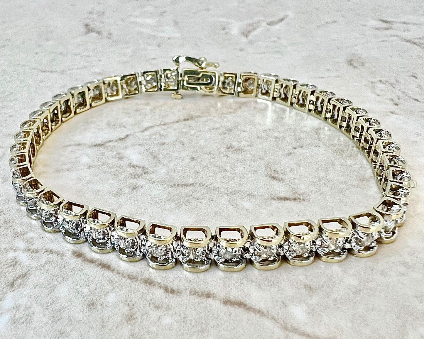 Vintage 10K Diamond Tennis Bracelet 2 CTTW - Two Tone Gold Tennis Bracelet - Diamond Link Bracelet - Birthday Gift - Best Gift For Her