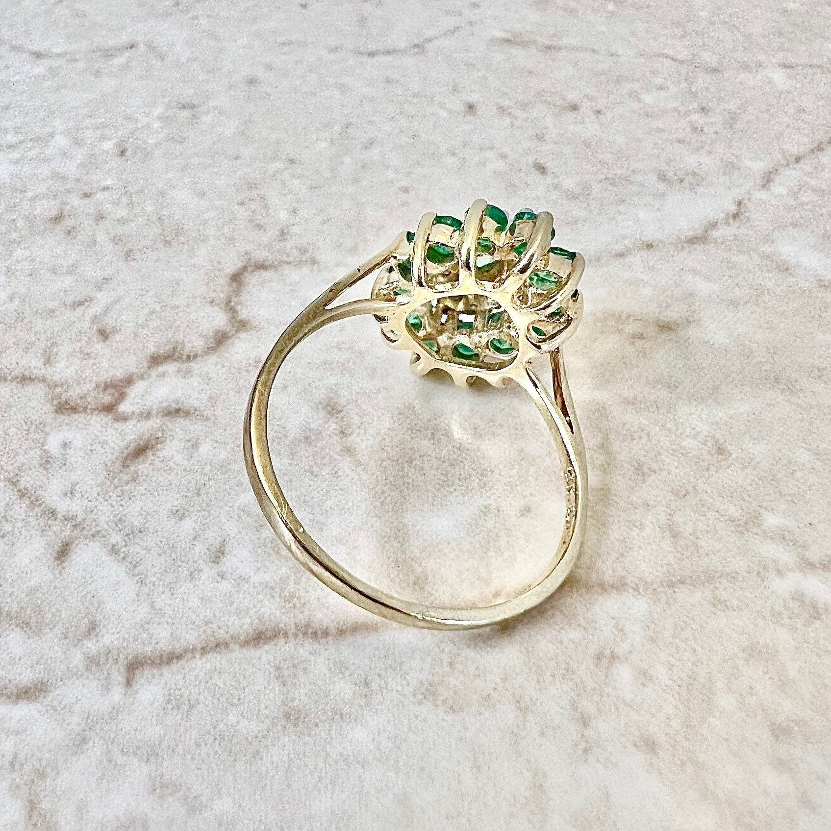 Vintage 10 Karat Gold Natural Emerald & Diamond Halo Ring - WeilJewelry