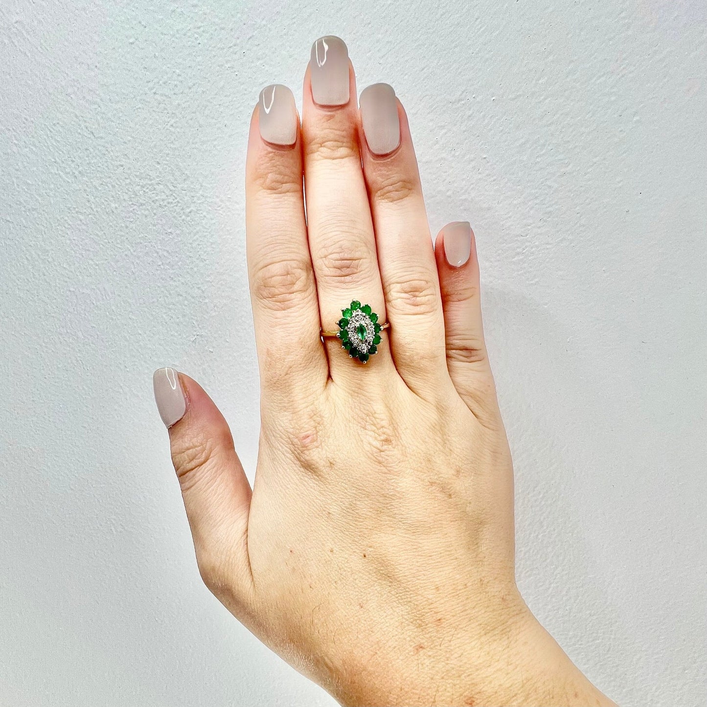 Vintage 10 Karat Gold Natural Emerald & Diamond Halo Ring - WeilJewelry