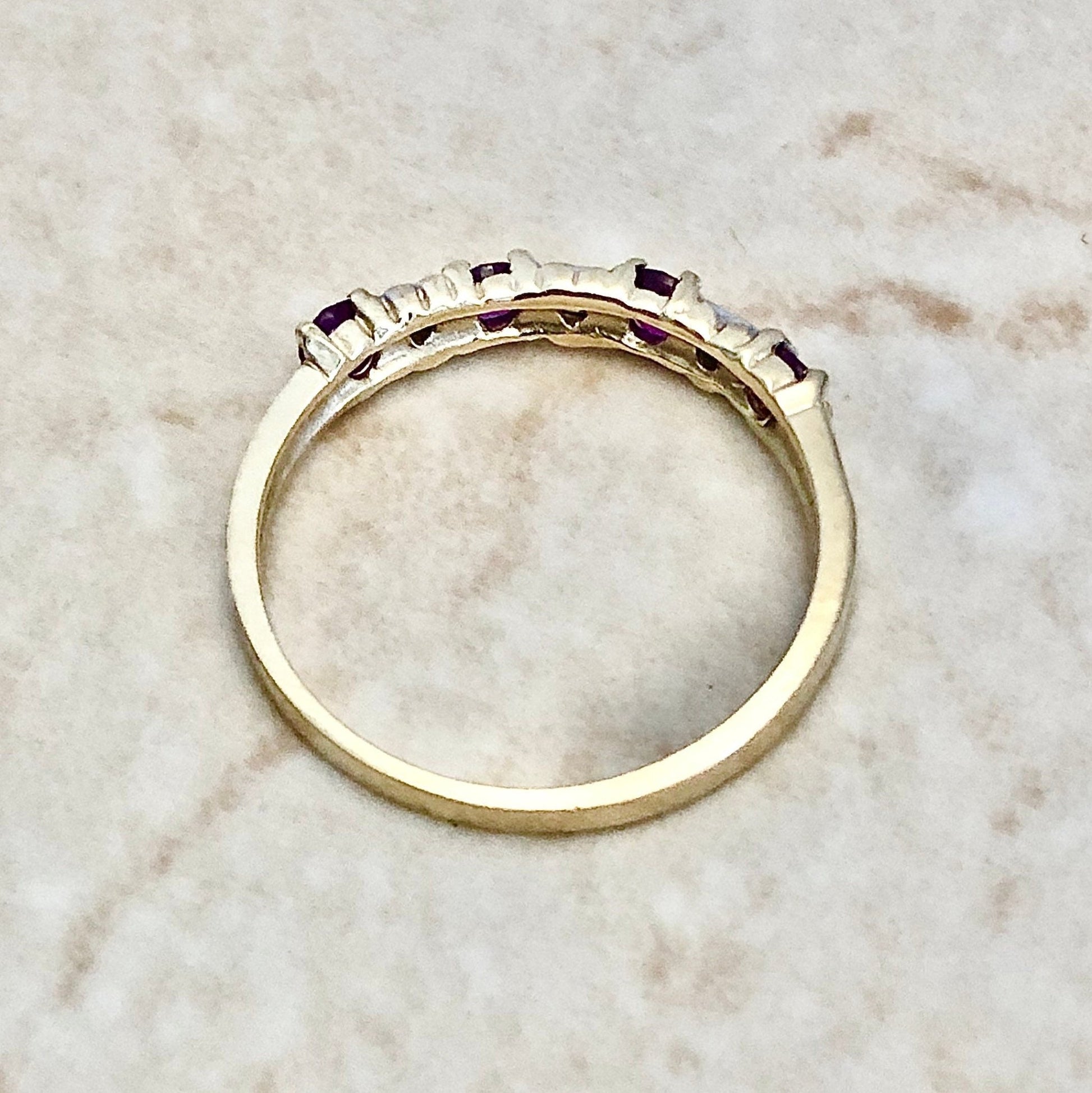 Vintage 10 Karat Gold Natural Ruby & Diamond Band Ring - WeilJewelry