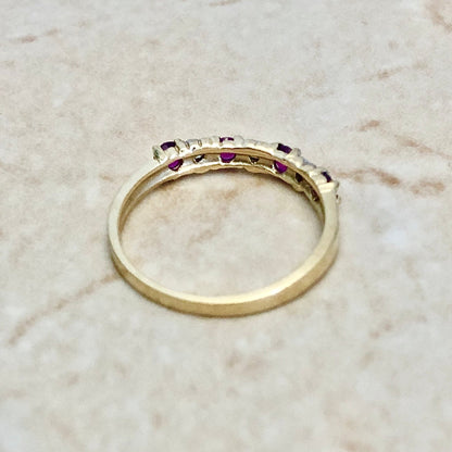 Vintage 10K Natural Ruby & Diamond Band - Cocktail Ring - Yellow And White Gold - July Birthstone - Birthday Gift - Best Gift For Her