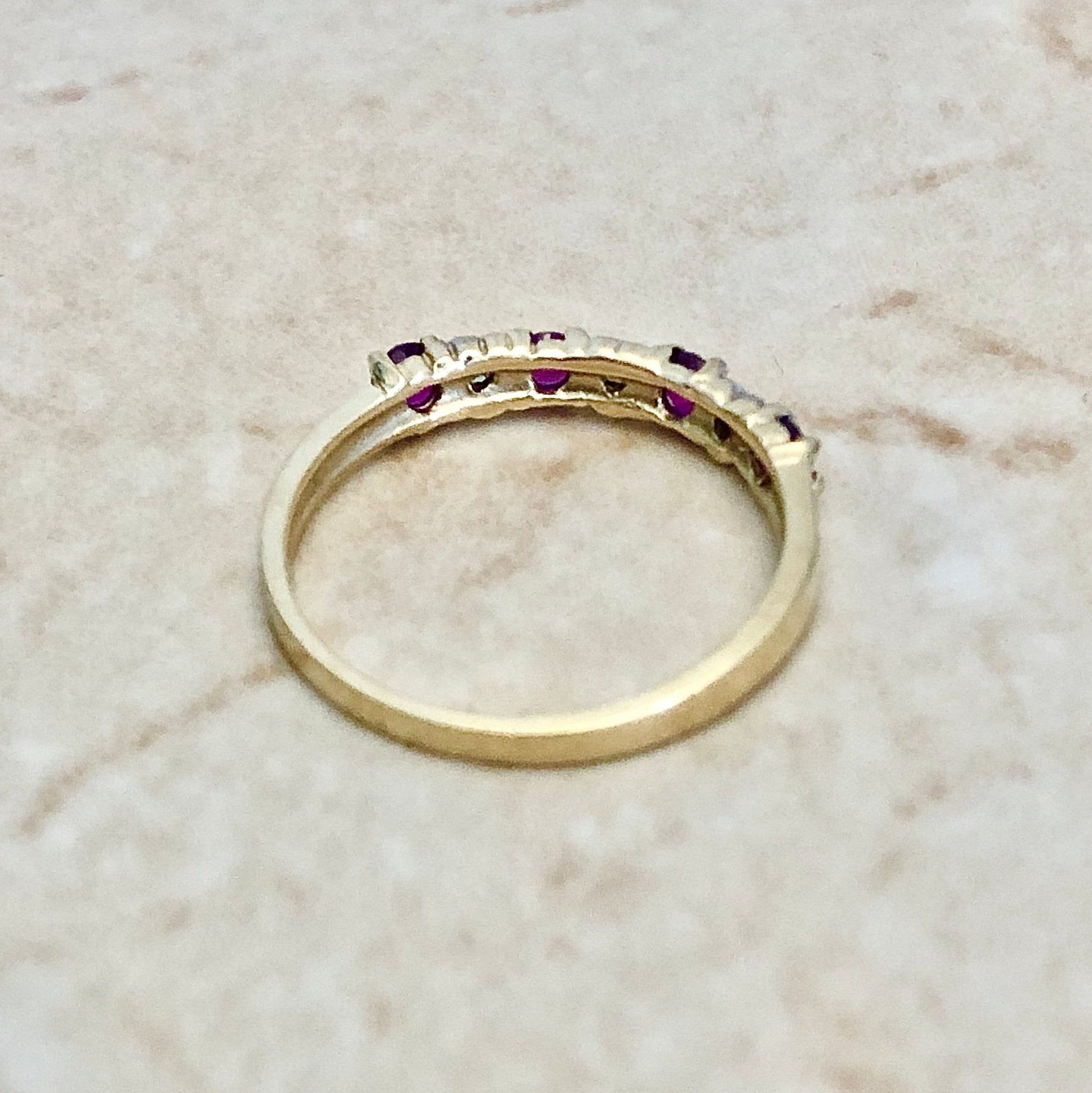 Vintage 10 Karat Gold Natural Ruby & Diamond Band Ring - WeilJewelry