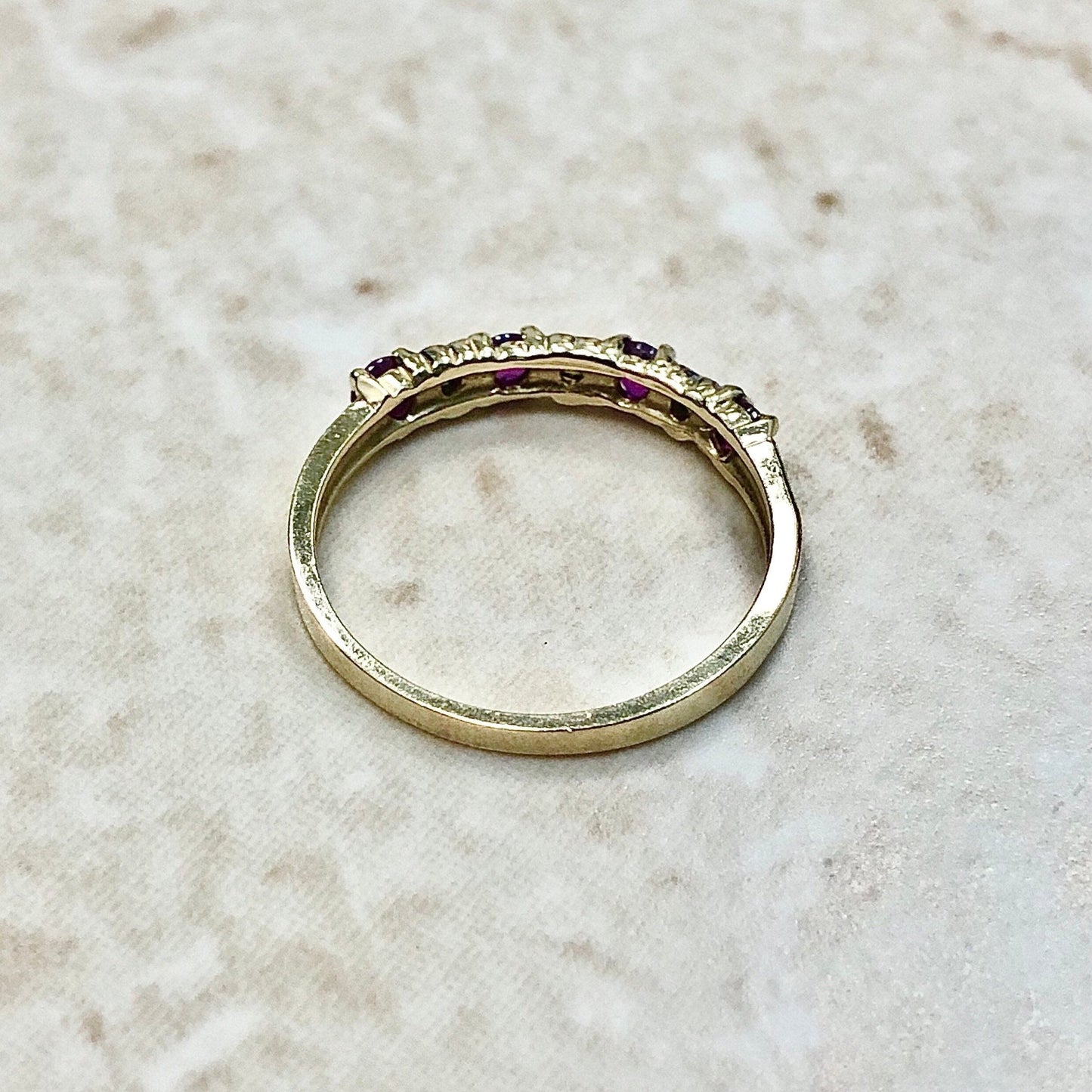 Vintage 10 Karat Gold Natural Ruby & Diamond Band Ring - WeilJewelry