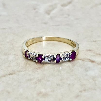 Vintage 10 Karat Gold Natural Ruby & Diamond Band Ring - WeilJewelry