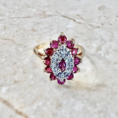 Vintage 10 Karat Gold Natural Ruby & Diamond Halo Ring - WeilJewelry