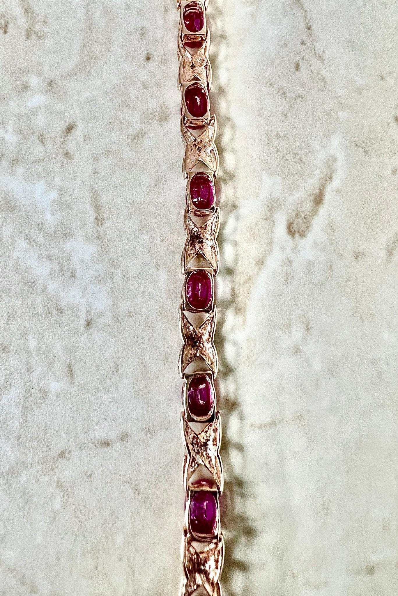 Vintage 10 Karat Rose Gold Ruby & Diamond Hugs & Kisses Bracelet - WeilJewelry