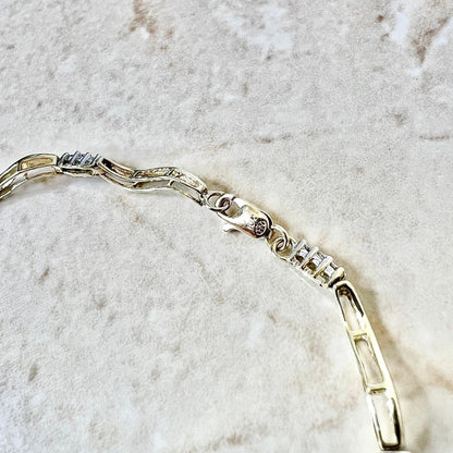 Vintage 10K Diamond Tennis Bracelet - Two Tone Gold Bracelet - Yellow & White Gold Diamond Bracelet - Best Gift For Her - Birthday Gift