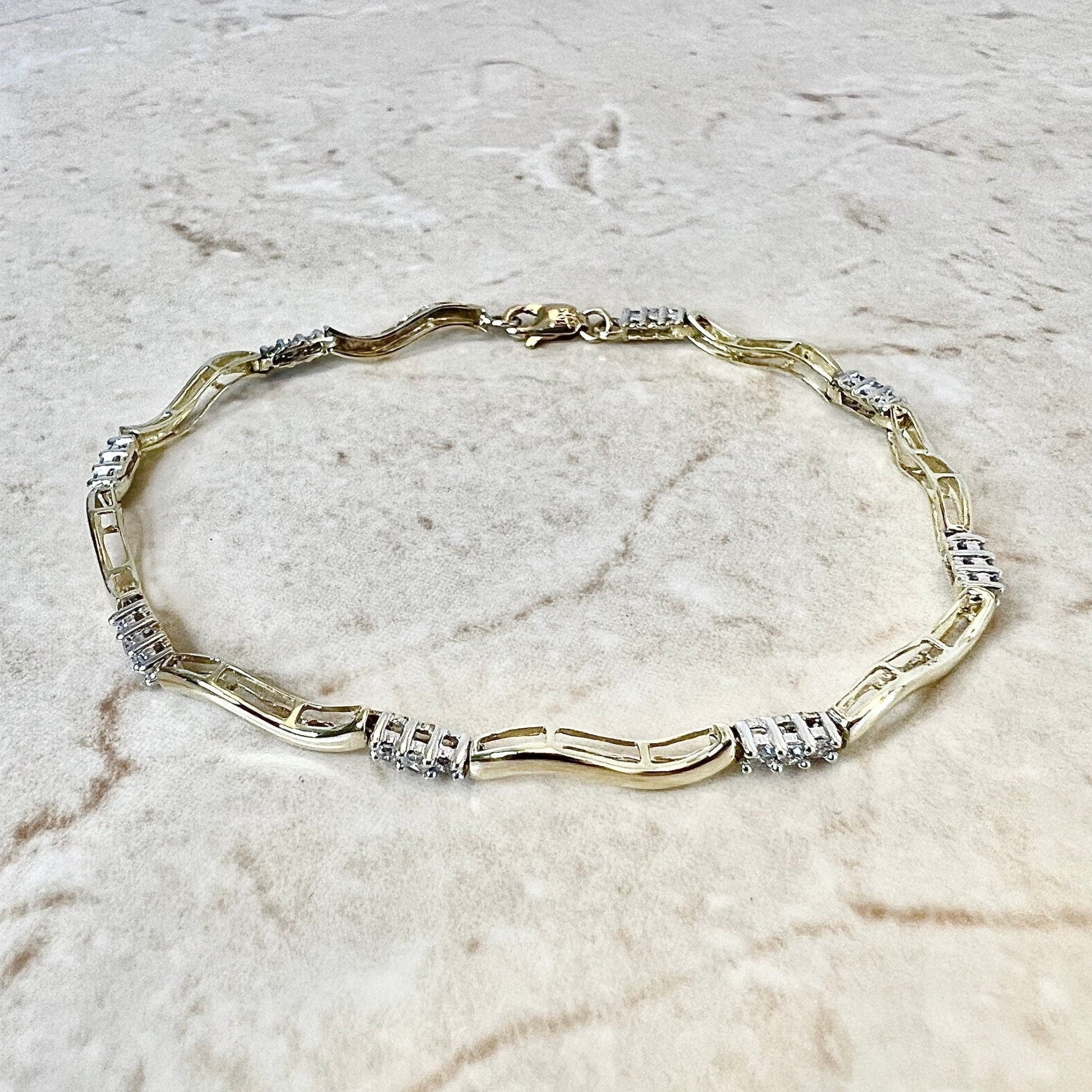 Vintage 10K Diamond Tennis Bracelet - Two Tone Gold Bracelet - Yellow & White Gold Diamond Bracelet - Best Gift For Her - Birthday Gift