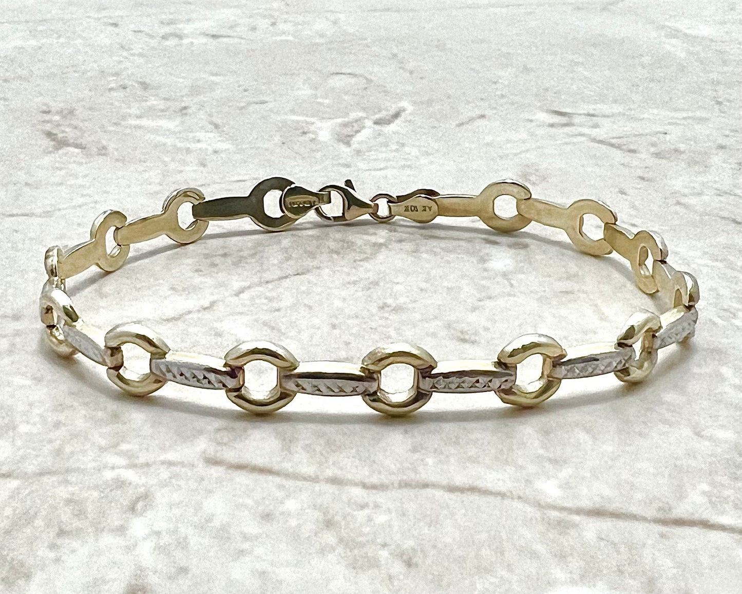 10K Two Tone Gold Bracelet - 10K Solid Gold Bracelet - Two Tone Bracelet - Gold Link Bracelet - Everyday Bracelet Gold - Minimalist Bracelet