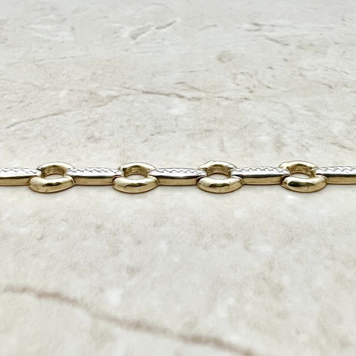 10K Two Tone Gold Bracelet - 10K Solid Gold Bracelet - Two Tone Bracelet - Gold Link Bracelet - Everyday Bracelet Gold - Minimalist Bracelet