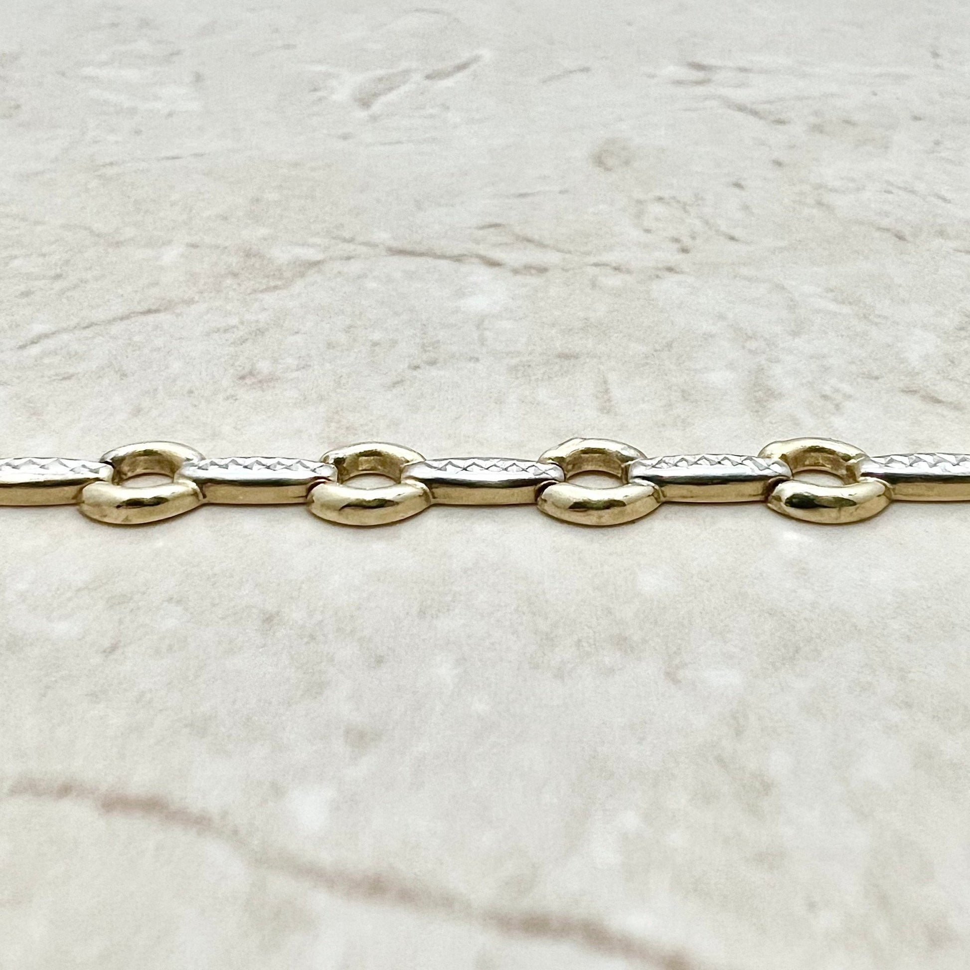 10K Two Tone Gold Bracelet - 10K Solid Gold Bracelet - Two Tone Bracelet - Gold Link Bracelet - Everyday Bracelet Gold - Minimalist Bracelet